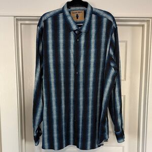 Visconti Black 2XLT Blue Black White Striped Button Down Men Dress Casual Shirt